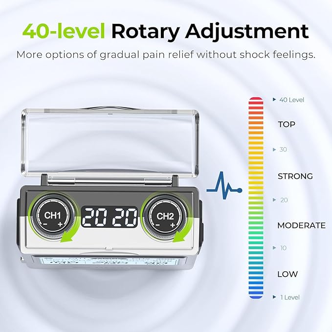 AUVON Rechargeable TENS Unit Muscle Stimulator, FSA HSA Eligible, Digital TENS Machine with 8 Customizable Modes, Electronic Massager for Sciatica, Shoulder & Back Pain Relief, 12 Pads, A Carry Case