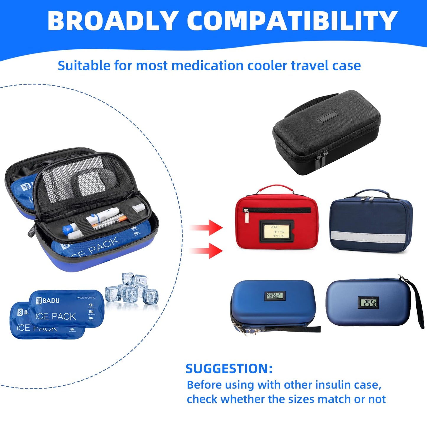 2 PCS Ice Packs for Insulin Cooler Travel Case, Reusable TSA Approved Ice Packs, Travel Ice Packs for Medications, Keep Medication Cool 8-10h in Diabetic Travel Case(Ice Pack Only, No Ice Case)