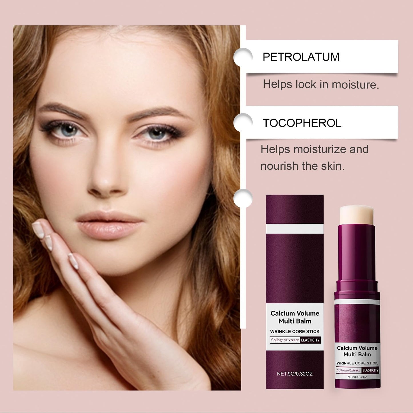 2PCS Cemenrete Calcium Multi Balm, Calcium Volume Multi Balm, Containing Collagen Moisturizing Stick, Vitamin E, Auitable for Face, Eyes and Neck, Anti-Aging, Anti-Wrinkle, Moisturizing