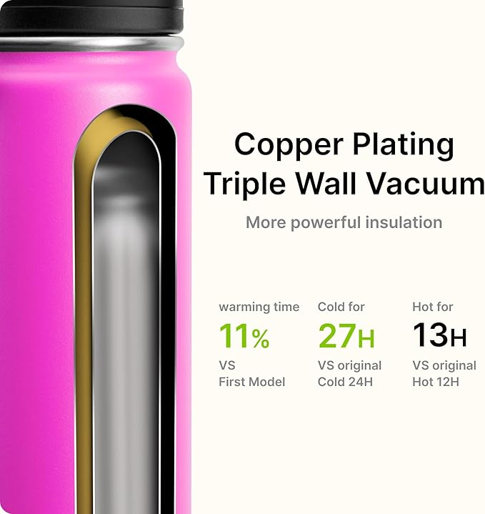 16 oz Water Bottle for Kids-16 oz Stainless Steel Vacuum Wide Mouth Sports Flask with Silicone Boot-Reusable Metal Leak Proof Travel Water Bottle for Girls Boys, BPA-Free(Hot Pink)