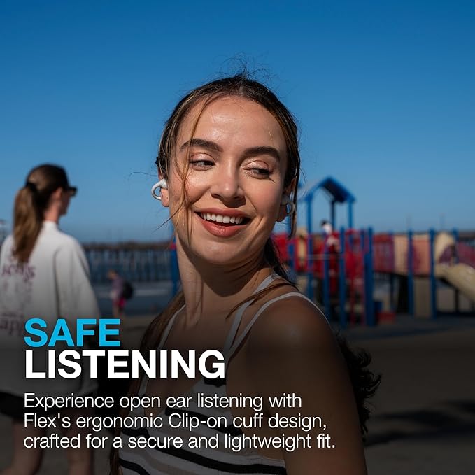 JLab Flex Open Earbuds, Clip-on Cuff Design, Wireless Open-Ear Audio Freedom Effortless Fit, Safe Listening, Bluetooth Multipoint, Customize with The App, Cloud White