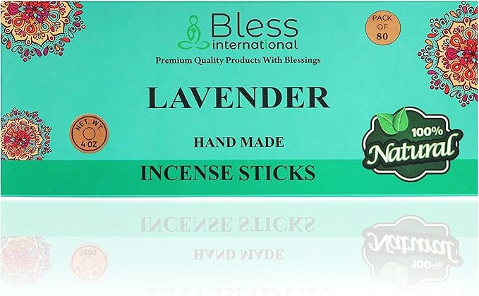 Bless-Lavender 100%-Natural-Handmade-Hand-Dipped-Incense-Sticks Organic-Chemicals-Charcoal-Free Purification-Relaxation-Positivity-Yoga-Meditation Best-Woods-Scent (80 Sticks (4.20 OZ))