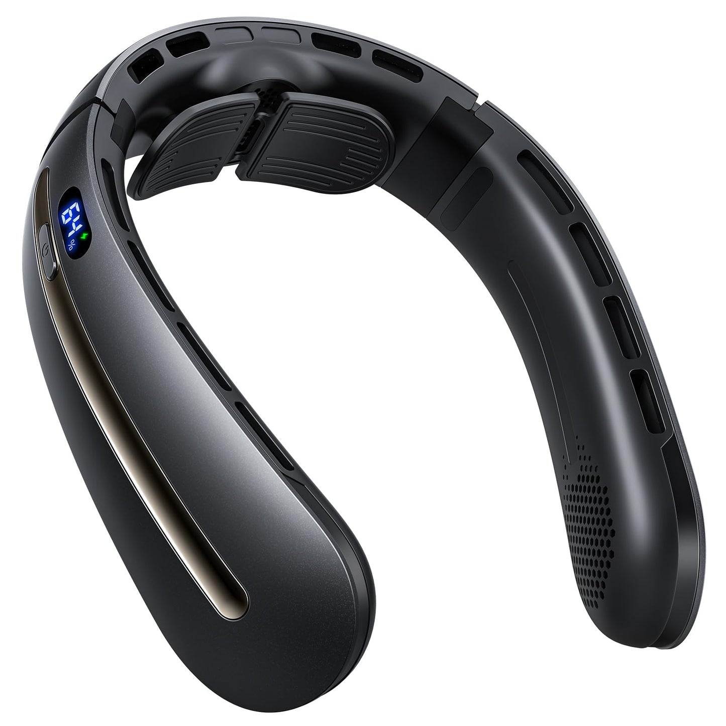 SWEETFULL Neck Fan, 3 Turbo Portable Fans with Neck Support, 4 Speed & LED Display, 5200mAh Rechargeable Personal Fan, Hand-Free Wearable Bladeless Cooler, Gift for Travel Birthday, Men, Women (Black)