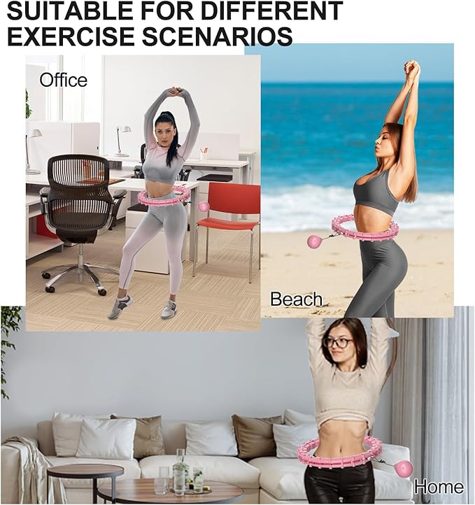 Plus Size Silent Weighted Hula Infinity Fitness Detachable Hoops 65-Inch 32 Knot, Smart Noiseless Infinity Hula for Women, 2-in-1 Waist and Abdominal Home Workout Equipment,