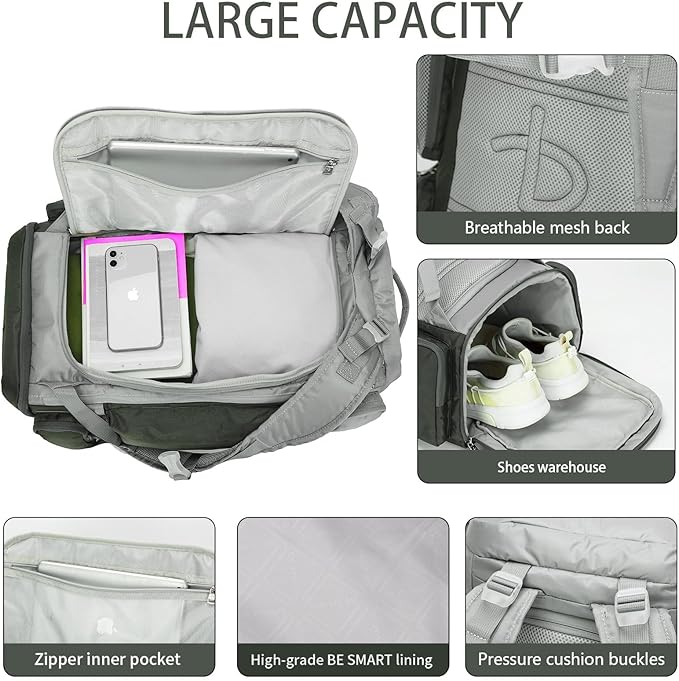 BE SMART 40L Extra Large Gym Backpack for Men, Big Gym Bag with Shoes Compartment, Waterproof Heavy Duty Duffel Bags, Men's Workout Backpacks for Outdoor Sport,Hiking,Camping,Travel