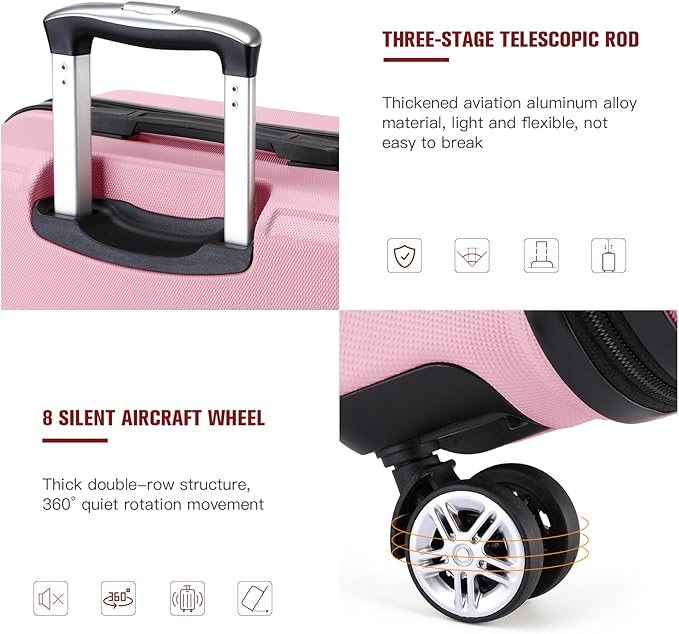 Kono 20'' Carry on Luggage Lightweight with Spinner Wheel TSA Lock Hardside Luggage Durable Small Carry on Suitcase Pink