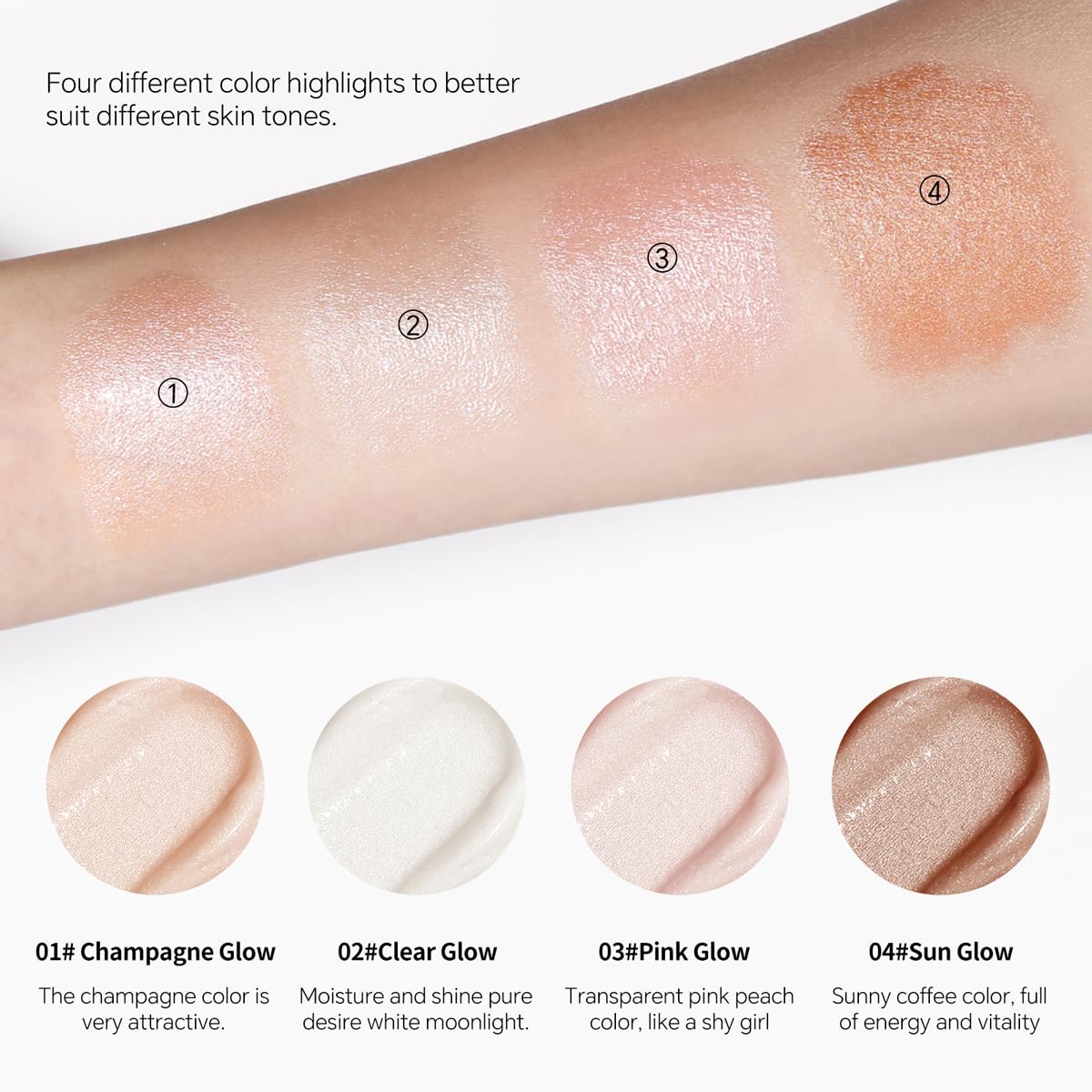 SIYDYRIT Natural Dewy Glow Highlighter Stick, Glassy Highlighter Balm with Sponge Tip, Multi-Use Shimmer Glow Makeup for Face and Body, Makeup Balm for Dewy Skin-#04 Sun Glow (1pack)