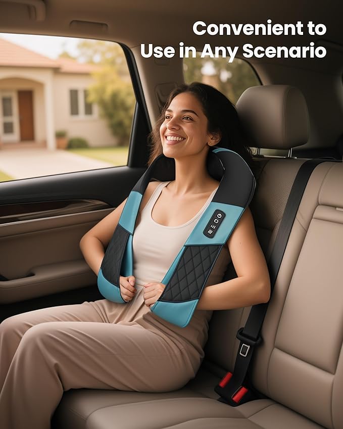 COMFIER Cordless Neck Massager for Pain Relief Deep Tissue, Shiatsu Shoulder Massager with Heat, 3D Kneading Back Massager Pillow, Rechargable & Portable, Car Office,Home Use