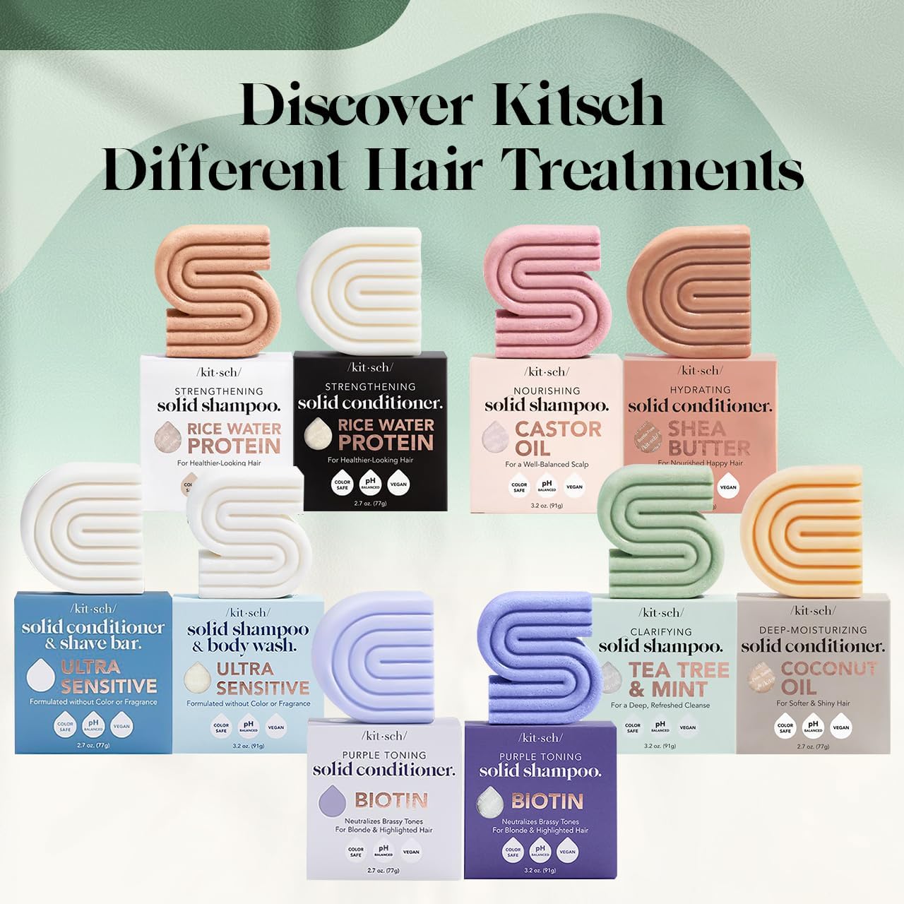 Kitsch Rosemary & Biotin Shampoo and Conditioner Set for Hair Growth - Strengthening, Thickening & Volumizing Shampoo and Conditioner Bar - Paraben, Sulfate & Silicone Free - Made in USA - 2 pack