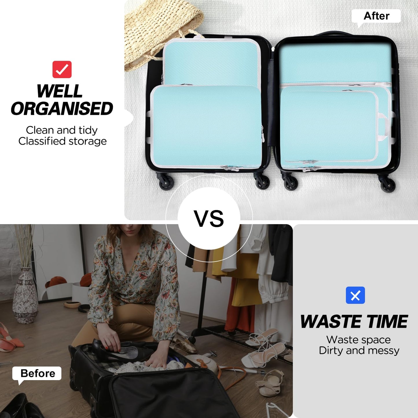 Compression Packing Cubes for Travel,Waterproof Packing Compression Cubes for Travel Packing Organizers,Luggage Cubes for Packing,Ultralight Expandable Packing Cubes Compression (Blue 5 Pack)