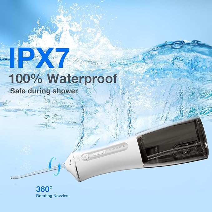 KIWIBIRD Water Dental Flosser Cordless with UVC Light, 3 Modes Portable Oral Irrigator, IPX7 Waterproof, 300ML Tank, Electric Teeth Cleaner for Tonsil Stones, Home & Travel Use (Black & White)