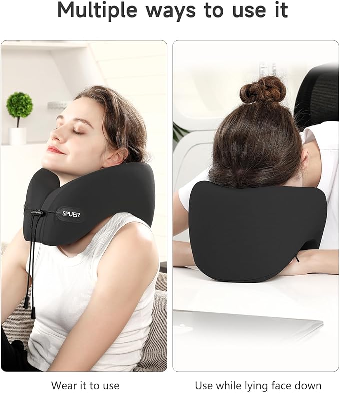 Travel Pillow – Neck Pillow Airplane, Travel Pillows for Airplanes, Airplane Travel Accessories with Eye Mask, Earplugs, Ergonomic Memory Foam Neck Pillow for Sleeping, Flights, Cars, Office (Black)