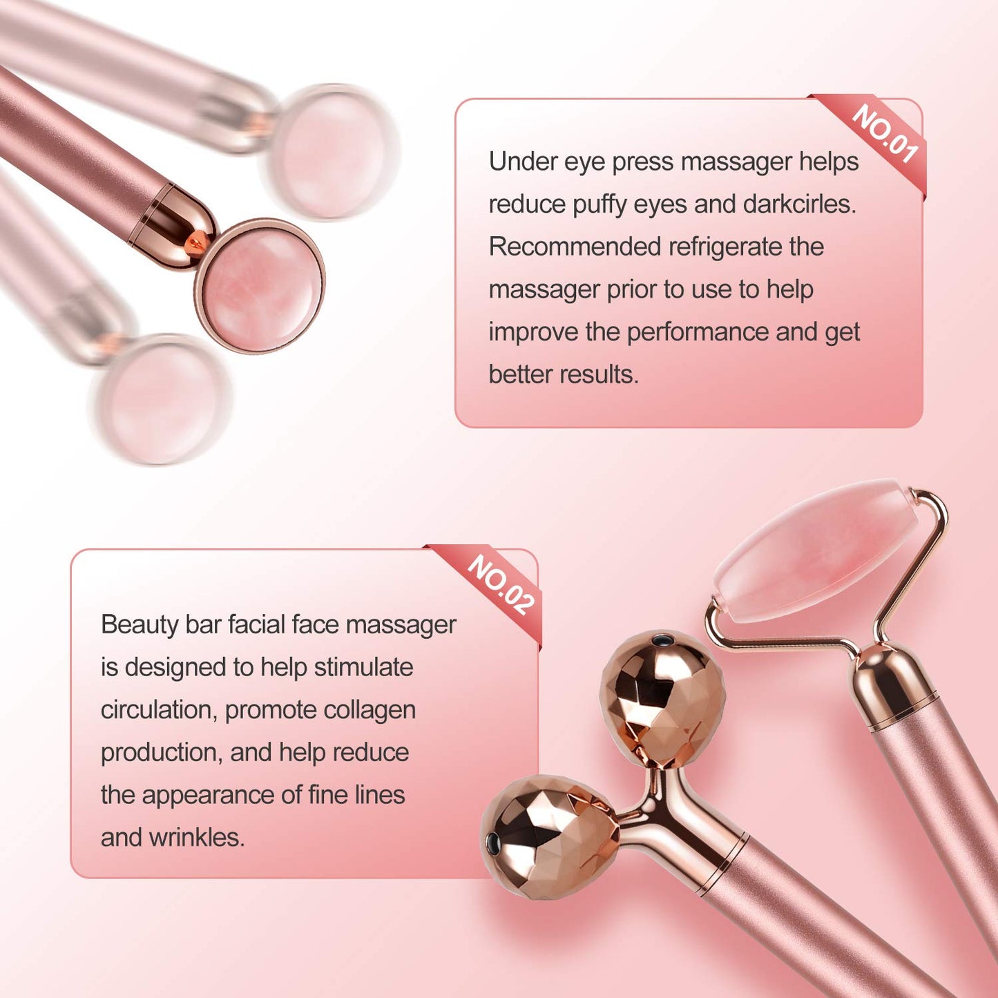 4-in-1 Face Massager and Gua Sha Set for Women, Rose Quartz Face Roller Skin Care Tools Electric Eye Massager Tool for Face Skin Roller