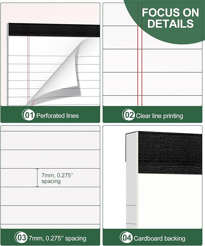 8 Pack Note Pads 4x6 Inch, White Mini Legal Pads, Small Writing Pads, Notepads of College Ruled Paper, Lined Paper Pads, Scratch Pads Mini Notepad for Grocery List, To-Do List, 30 Sheet/Notepad