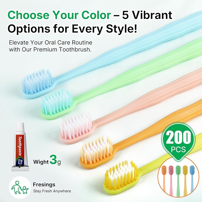 200 Pack Disposable Toothbrushes with Toothpaste, Individually Wrapped Soft Bristle Travel Toothbrush Bulk, Hotel Guest Amenities, Mint 3g Toothpaste Set for Camping, Donation & Oral Care Kit