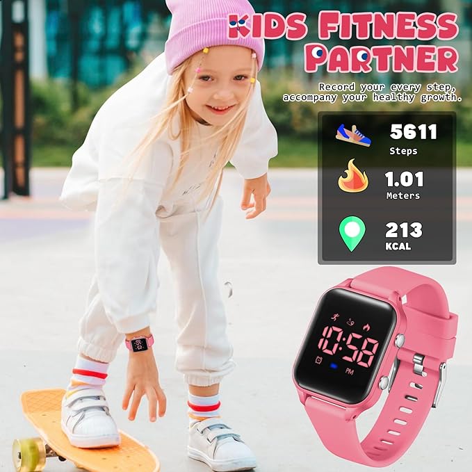 Kids Digital Watches for Boys Girls, Sports Watch with Fitness Tracker, Pedometer, Alarm Clocks, Stopwatch, No App Needed Waterproof Kids Watch, Gift for Teens Student Girls Boys Ages 5-14