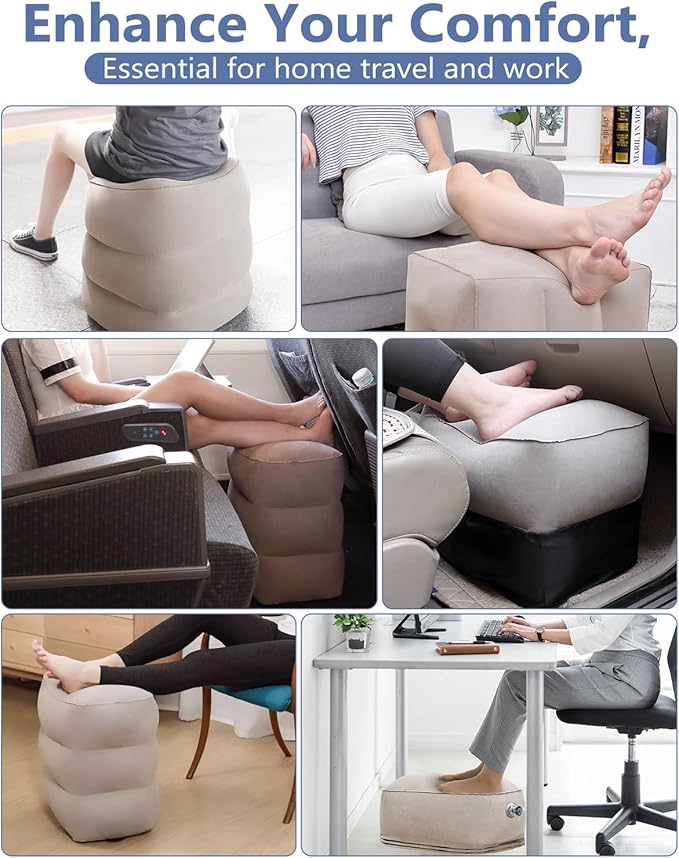 YSJILIDE Inflatable Travel Foot Rest Pillow, Travel foorest Pillow for Kids/Adults, Adjustable 3 Layers Height Leg Rest Pillow, Great for Living Room, Train, car (1 Pack)