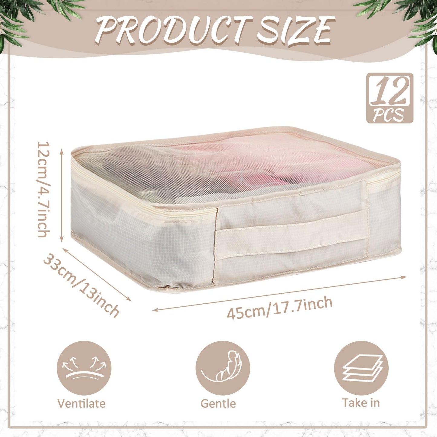 Silkfly 12 Pcs Packing Cubes for Suitcase Travel Luggage Bags Bulk Mesh Organizer Set for Hiking Camping Backpacking Clothes Accessories (Khaki)