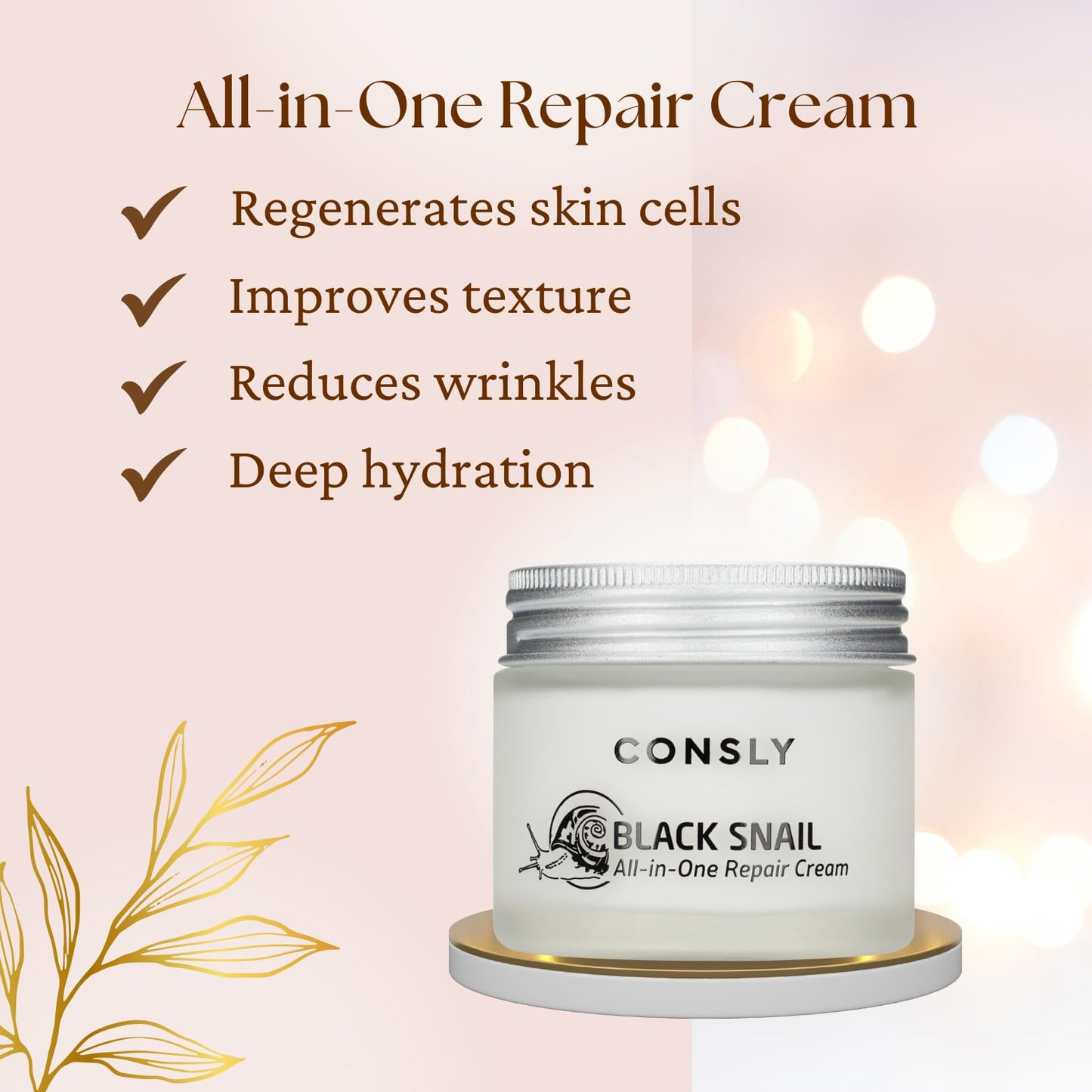CONSLY_Black Snail All-In-One Repair Cream | Regenerating Moisturizer | Reduces Wrinkles | Improves Texture | Deeply Hydrating | For All Skin Types | 70ml