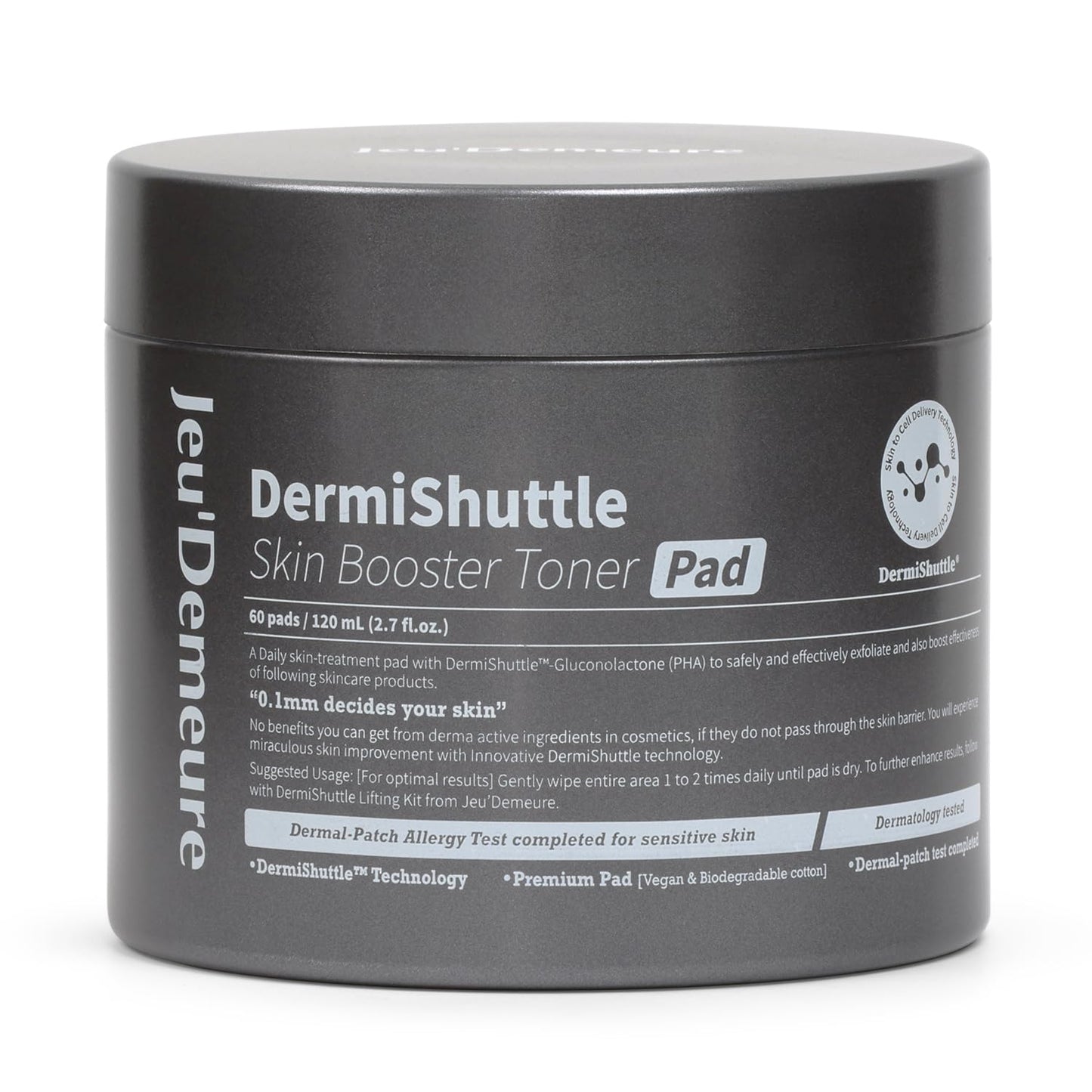 JEU'DEMEURE DermiShuttle Skin Booster PHA Premium Toner Pads, Exfoliating, Minimizing Pores, Dead Skin & Blackheads,100% Cotton Facial Pad, For Sensitive Skin, Korean Skin Care, 60 Pads 2.7 fl.oz