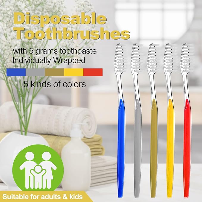 50 Pack Disposable Toothbrushes with Toothpaste and Comb for Homeless Individually Wrapped-Suitable for Hotel,Air Bnb,Shelter/Homeless/Nursing Home/Charity(（50 pcs）)