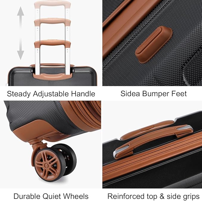 Kono 3 Piece Luggage Sets Expandable(only 28") Lightweight with Spinner Wheels TSA Lock Hardside Travel Rolling Suitcases 20in 24in 28in Carry on Black