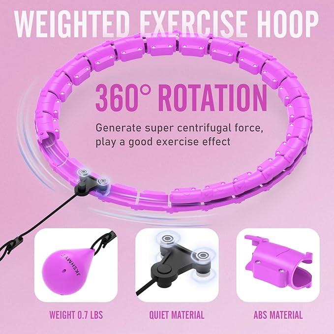 JKSHMYT Weighted Hula Circle Hoops for Adults Weight Loss, Infinity Fitness Hoop Plus Size 47 Inch, 24 Detachable Links, Exercise Hoop Suitable for Women and Beginners