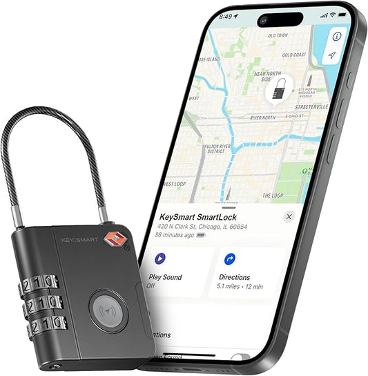 KeySmart SmartLock Tracking Luggage Locks TSA Approved-Compatible with Apple Find My App, Bluetooth GPS Tracker, Replaceable Non-Rechargeable Battery, Lock Your Suitcases and Keep Track of It (5 Pack)