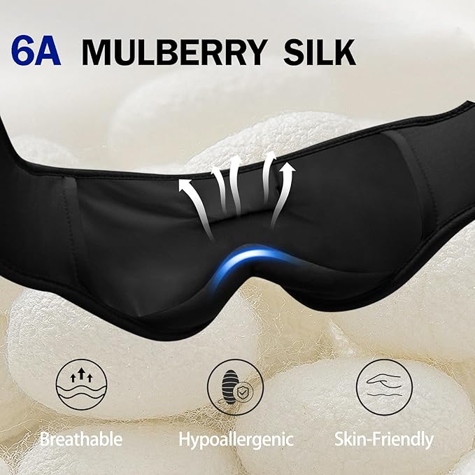 TOPOINT Sleep Mask with Bluetooth Headphones, Breathable Silk Eye Mask for Sleeping Men Women, Bluetooth Sleep Mask Blackout with Speakers, Microphone Handsfree, USB C for Travel Meditation Gifts