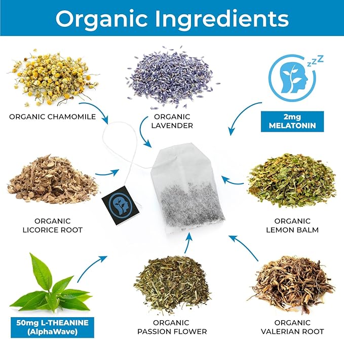 CogniTea Deep Sleep Tea with Melatonin, L-Theanine, Valerian, Chamomile, Lemon Balm and Passionflower for Night Time Rest