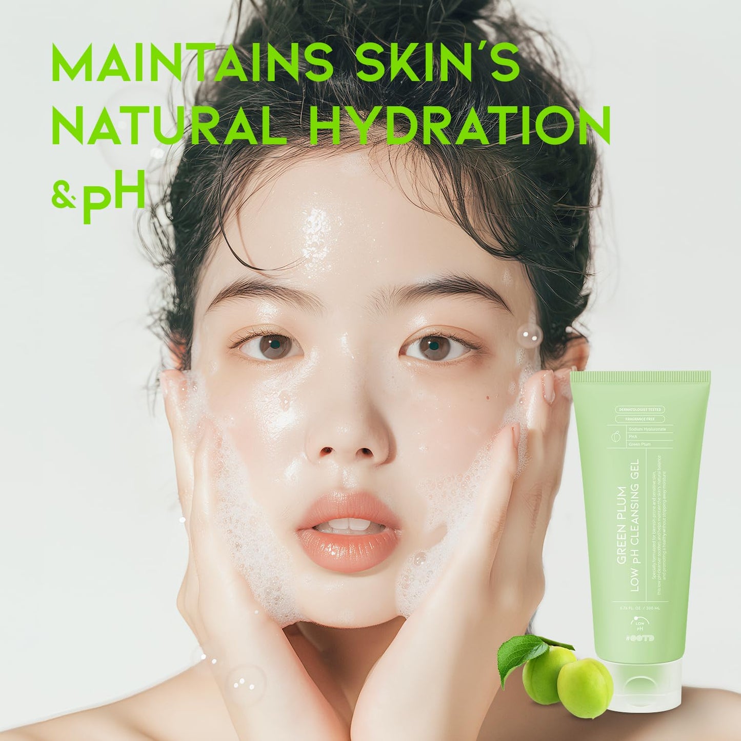#OOTD Hydrating Facial Cleanser, Gentle Soothing Korean Cleanser Face Wash for Acne-prone Sensitive Skin. Green Plum Low pH Cleansing Gel 200ml 6.76 Fl. Oz.