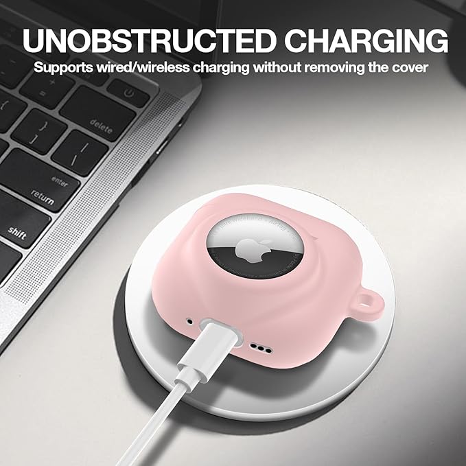 2 in 1 Silicone Case Compatible with AirPod 4 and AirTag, Shockproof Protective Skin Cover for AirPods 4th Generation with Cleaner Kit & Carabiner (Pink)