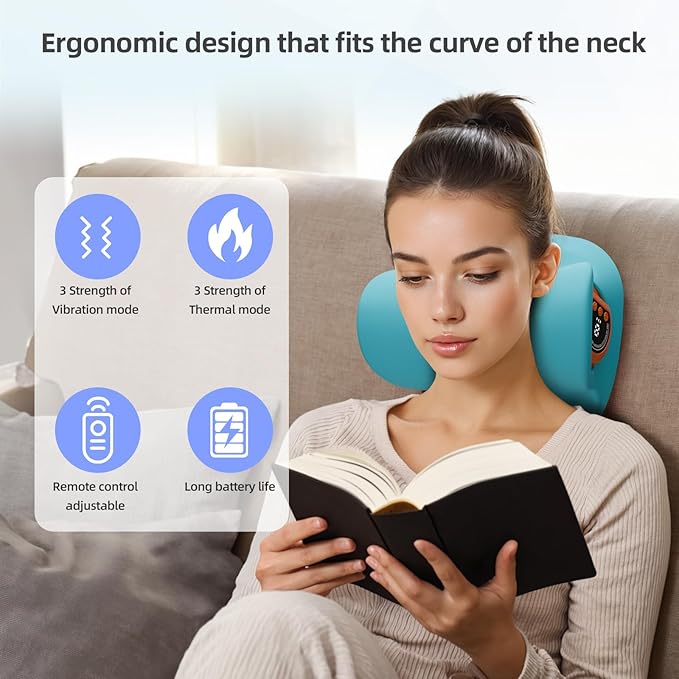 Neck Massager Pillow, Portable Neck Stretcher with Heat, 3 Adjustable Modes for Deep Tissue Pain Relief, 26° Angle Cervical Traction Device for Shoulder, Back