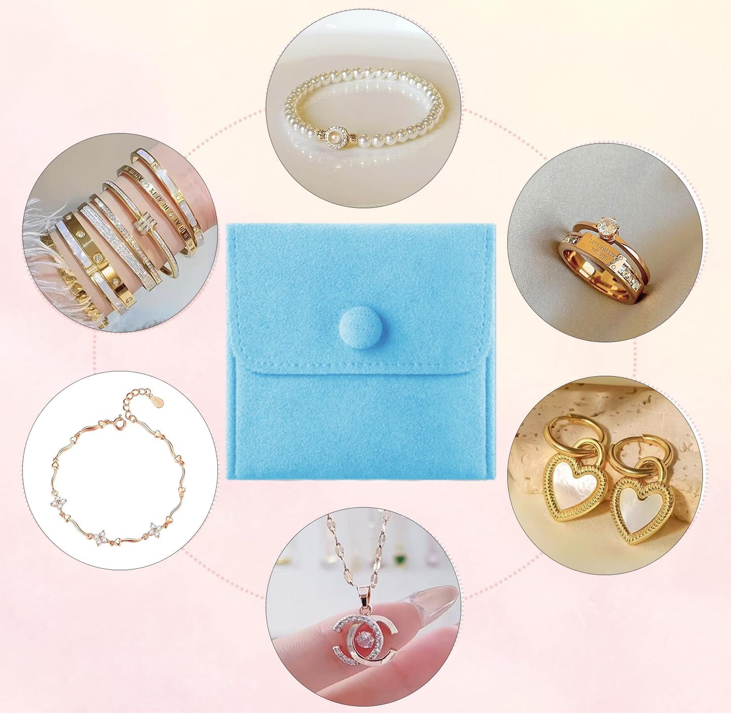 3pcs Small Jewelry Bags Button Jewelry Pouches Jewelry Organizer Cases Jewerly Rolls Small Bags for Jewelry Gift Bags Little Bags for Jewelry Travel Jewelry Pouch, 3"x3", Blue