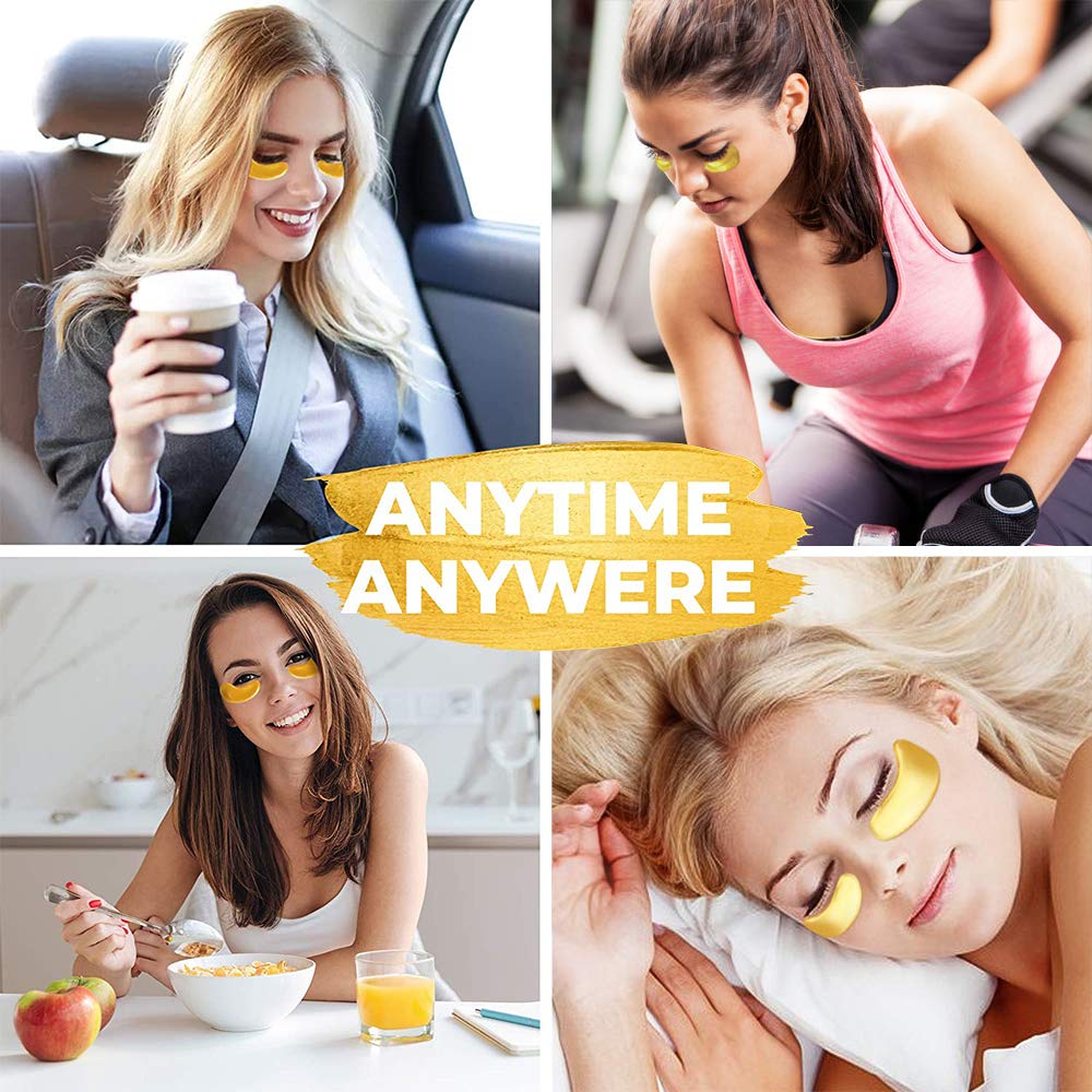 Vandarllin 24K Gold Powder Gel Collagen Eye Masks Sheet Patch, Anti Aging, for Bags,Dark Circles and Puffiness,Anti Wrinkle,Moisturising,Hydrating for Blackheads (20Pairs)