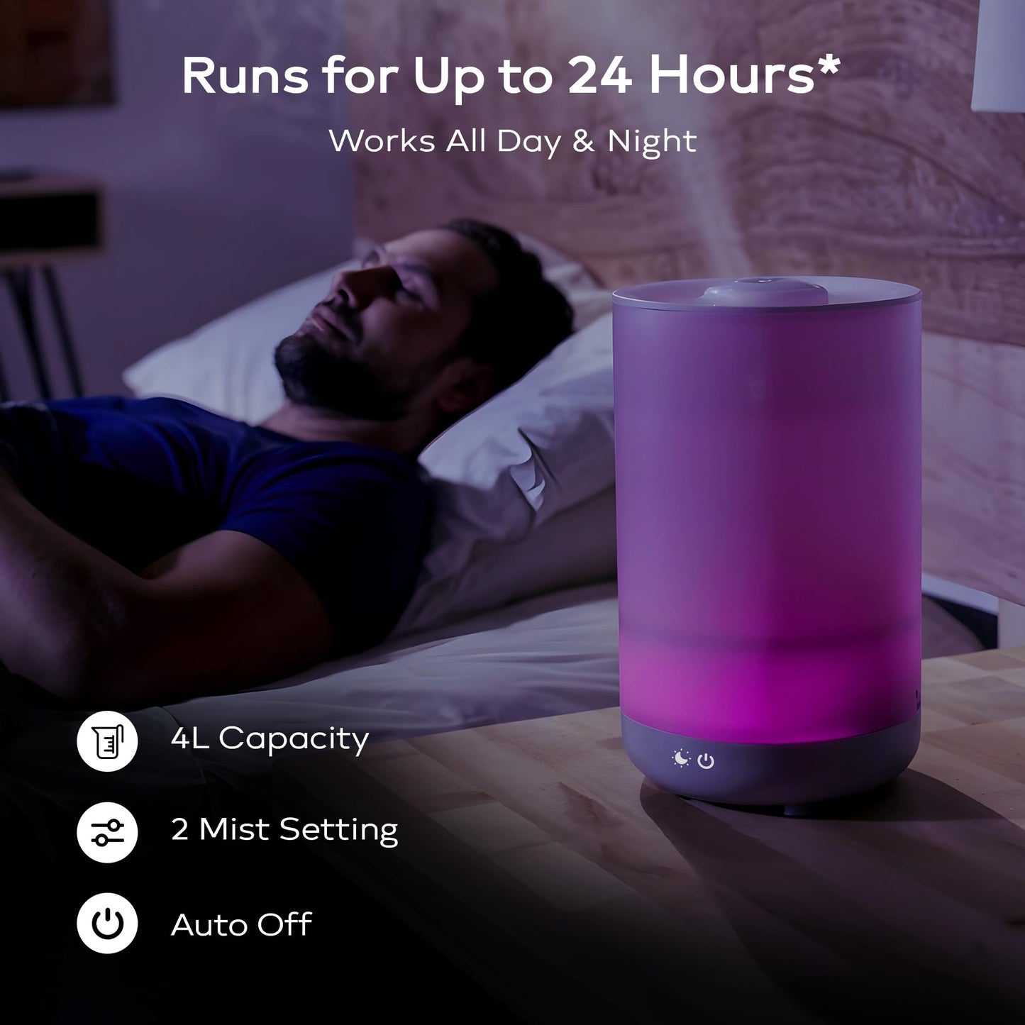 Bell+Howell 4L Top Fill Humidifiers for Bedroom, Color Changing Air Humidifier for Large Room, Cool Mist Humidifiers for Bedroom Baby Room Humidifier & Oil Diffuser with Auto Shutoff