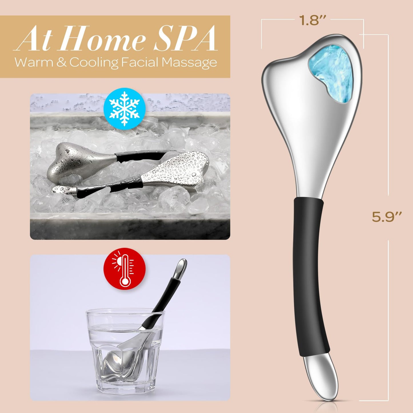 Fabludo 3-in-1 Cryo Gua Sha Facial Tools, Ice Roller Globes for Women Face and Eyes Massager, Unbreakable Stainless Steel Face Sculpting Skin Care Tools, Esthetician Supplies with Carry Case