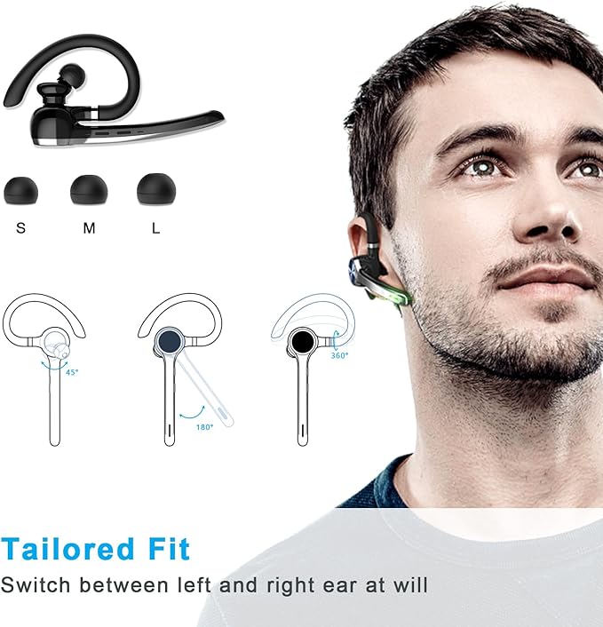 Bluetooth Headset, Wireless Bluetooth Earpiece with 500mAh Charging Case 72 Hours Talking Time Built-in Microphone for iOS Android Cell Phone, V5.1 Hand-Free Headphones for Trucker, Office