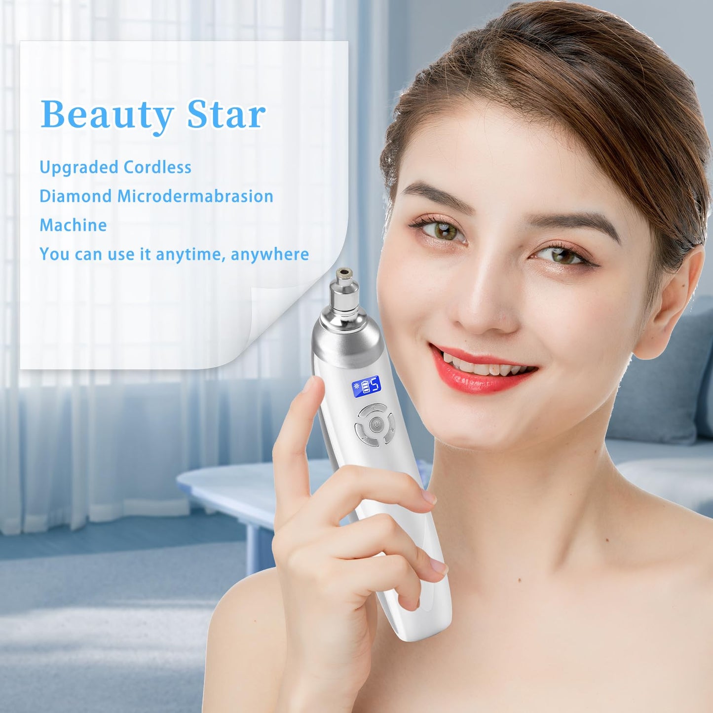 Beauty Star Upgraded Cordless Diamond Micro-dermabrasion Machine, Portable Crystal Tips Tool for Facial Skin Care, Face Pore Vacuum Glow Devices Kit, Home Use Microderm Equipment