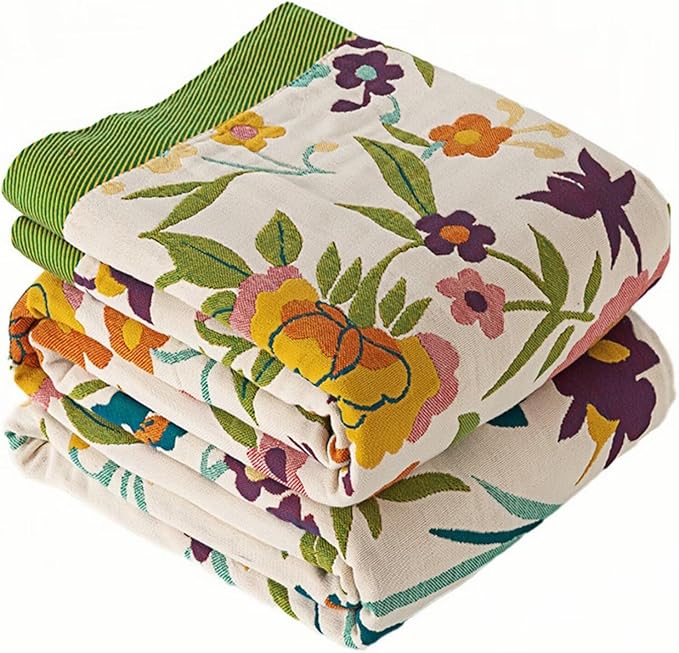 Boho Throw Blanket,100% Cotton Muslin Blankets for Bed,Cozy Fall Throw Blanket,Reversible Bohemian Throw Blankets for Couch,Farmhouse,Golden Phoenix,60"x80"