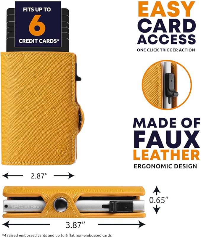 Card Blocr Womens Slim Wallet for Small Purses, Pop Up Wallet with Anti Theft RFID Blocking Credit Card Holder for Women in Orange PU Saffiano Leather