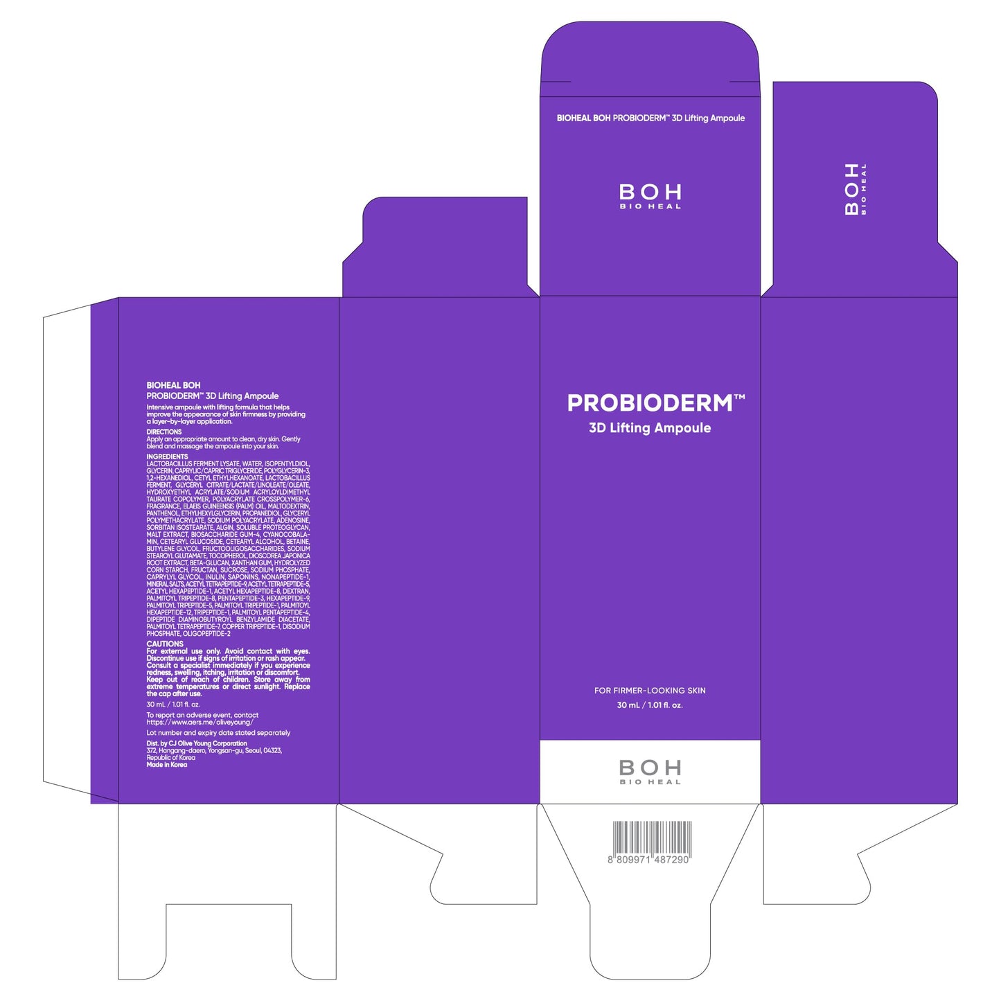 BIOHEAL BOH Probioderm™ 3D Lifting Ampoule 1.01 fl oz (30 ml) | Advanced Elasticity Serum for Sculpted, Firm Skin | Powerful 3D Lifting Formula with Probiotics & Peptides for Daily Skincare