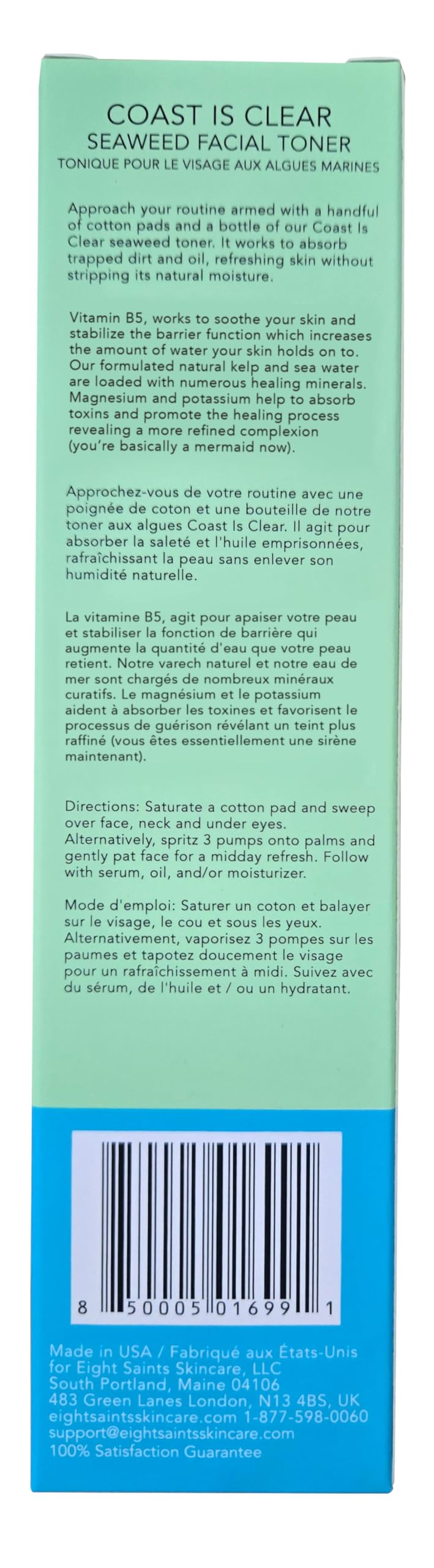 Eight Saints Coast is Clear Seaweed Anti Aging Face Toner, Natural and Organic Alcohol Free Witch Hazel Toner for Face, Minimizes Large Pores and Redness, 6 Ounces
