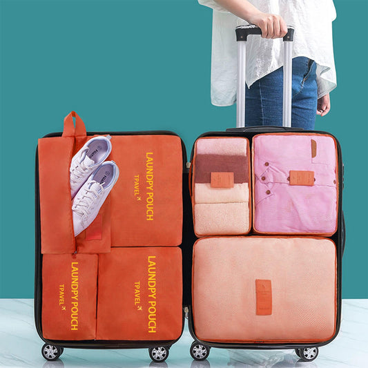 7 Set Packing Cubes for Travel Luggage Packing Bags Reusable Waterproof Suitcase Organizer Bags Set with Shoe Bag and Toiletry Bag (Orange)