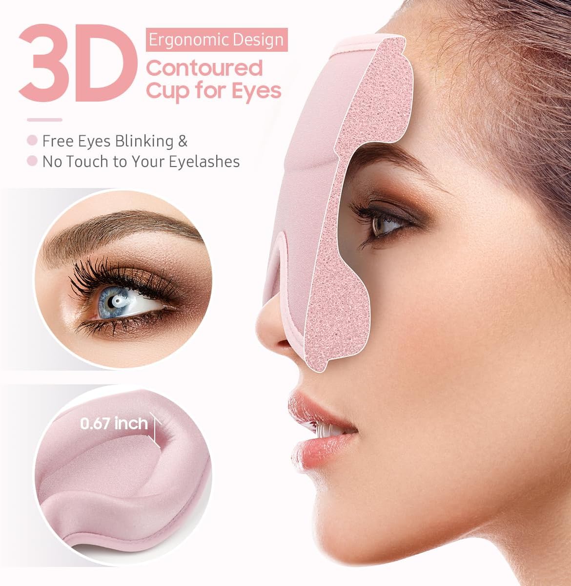 BeHoomi Sleep Mask, Premium Eye Mask for Sleeping, Total Blackout, Super Soft Comfort, Adjustable Fit, Upgraded 3D Ergonomic Designed Sleeping Mask for Home, Office, Travel, Meditation, Yoga, Pink