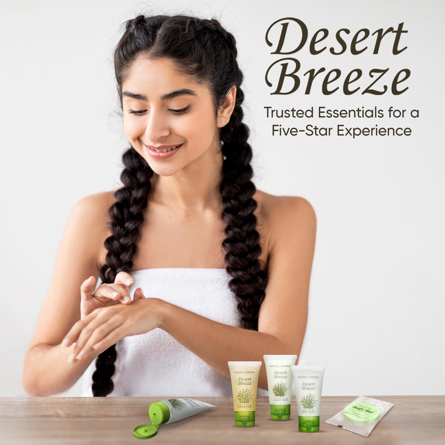Desert Breeze Hotel Soaps & Toiletries Bulk Set | 1-Shoppe Amenities Kit | 1oz Shampoo & Conditioner, Body Wash, Lotion, Bar Soap | Travel Size | 75 Pieces
