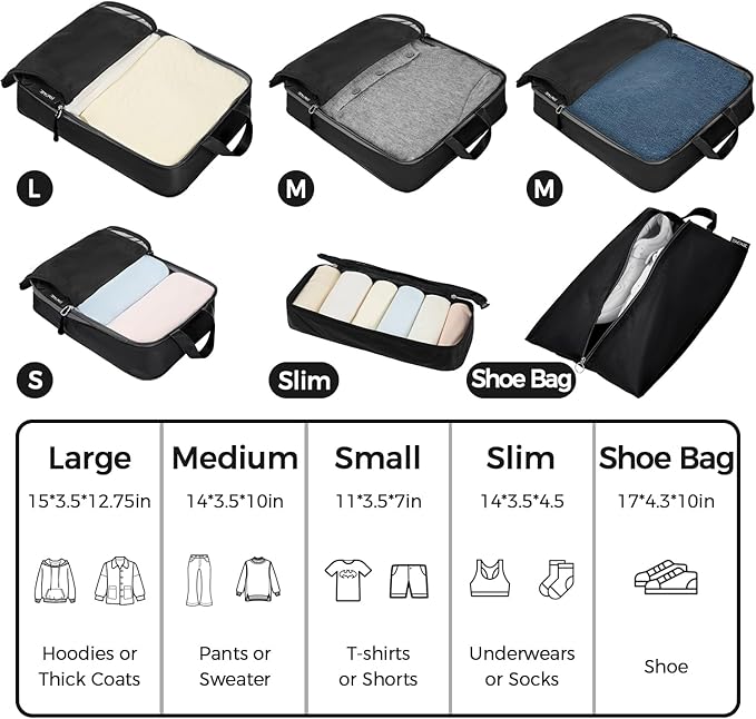 BAGAIL 6 Set Ultralight Compression Packing Cubes Packing Organizer for Travel Accessories Luggage Suitcase Backpack
