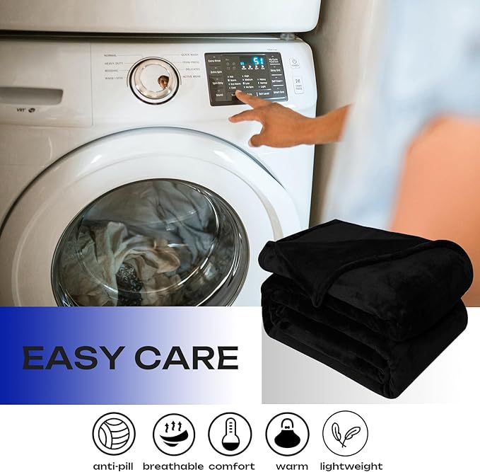 JIAHANNHA Black Throw Blanket Fleece Blanket Throw Size(50 by 70 Inches),Super Soft Cozy Plush Blanket for Couch Sofa Bed,Lightweight Warm Bed Blankets for Adults,All Season