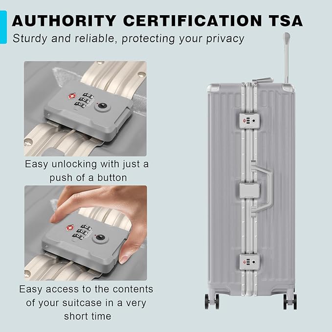 AnyZip Luggage PC+ABS Aluminum Frame Zipperless Checked Luggage Hard Shell Suitcase with TSA Lock Double Spinner Wheels 28 Inch Silver
