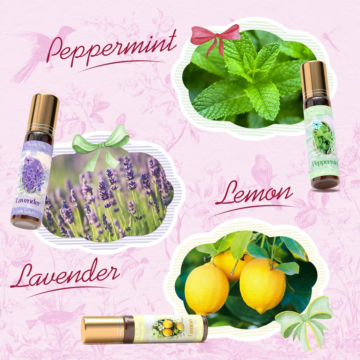 SoulOrigin Essential Oil Roll On Set, Natural Aromatherapy Oils with Portable Roller Ball for Skin Care- Tea Tree, Frankincense & Myrrh, Lavender, Peppermint, Eucalyptus, Lemon - Gifts for Women & Men